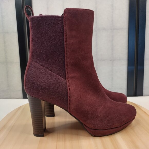Clarks Narrative Kendra Porter Aubergine Purple Suede & Wool Boot Women US 7M - Picture 1 of 13